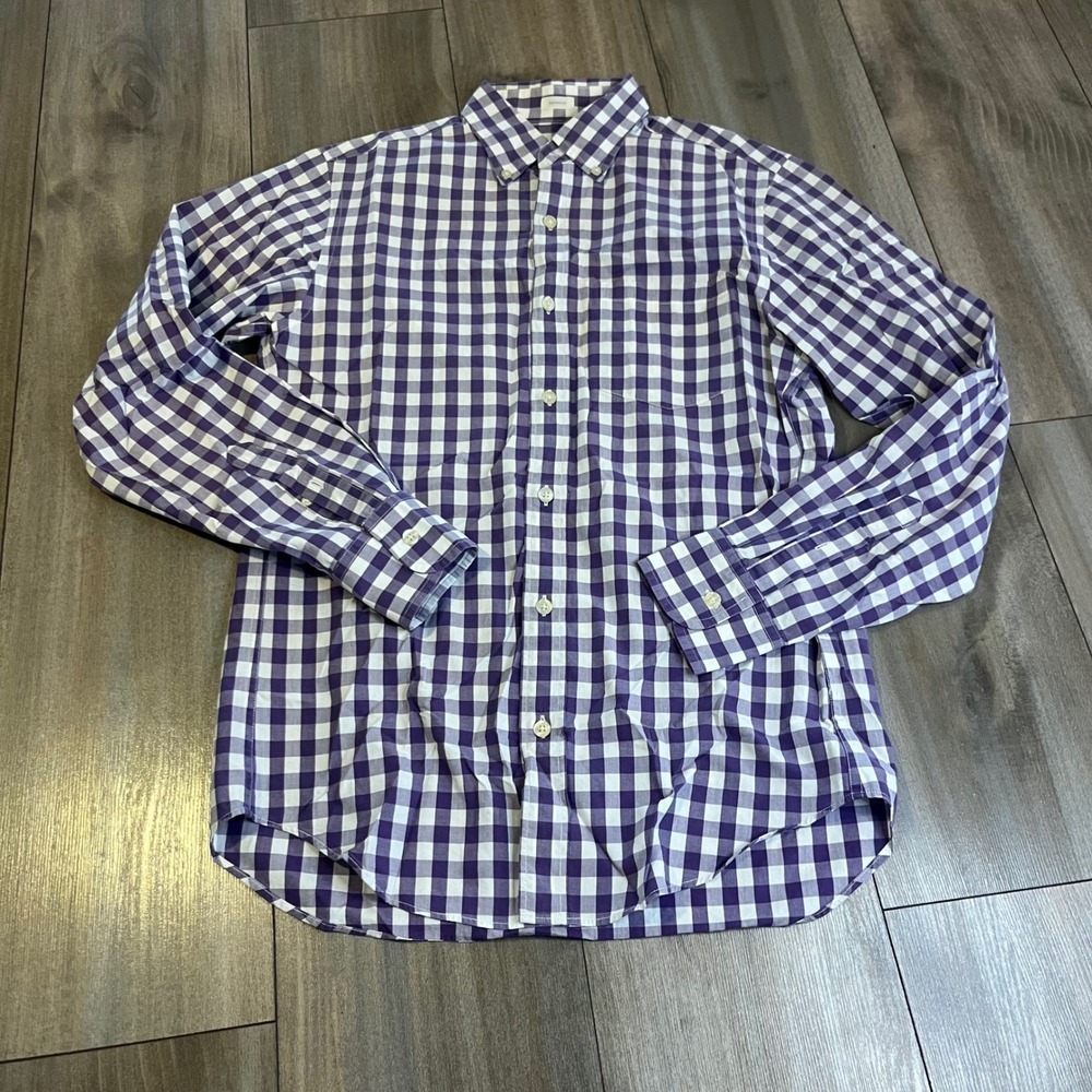 J.Crew Mens‎ Shirt XS Purple White Gingham Checkered Tailored Fit Casual Bin B-2